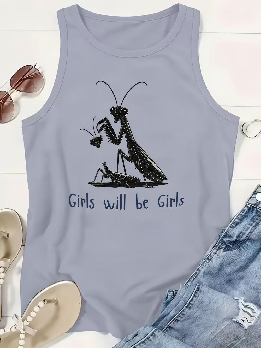 Women's Graphic Print Tank Top - Crew Neck Style 824485