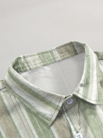 1pc Men'S Casual Striped Short Sleeve Shirt - Polyester 95%, Spandex 5% Blend, Summer Lapel Collar, Woven Fabric, Regular Fit with Button Details, Plus Size