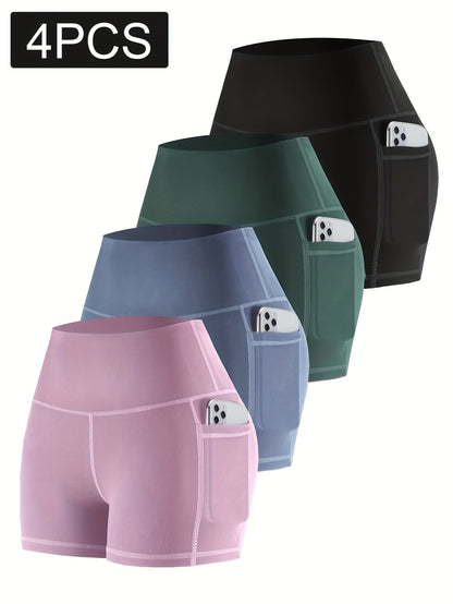PRO-FIT 4pcs Women'S High Waisted Breathable Yoga Shorts - Postpartum Recovery & Running Yoga, Exercise Shorts 78057