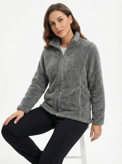 Cationic Fabric Glossy Coat Women's Autumn/winter Cardigan High-end Niche Zip-up Outerwear