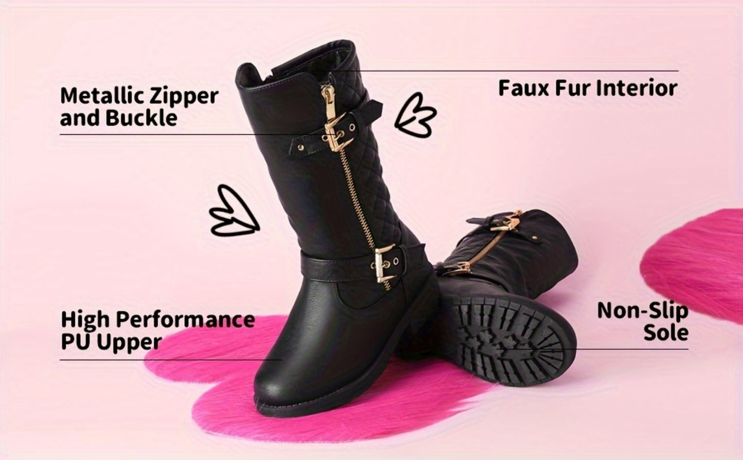 Girls Snow Boots - Non-Slip Sole & Plush Lined 242981