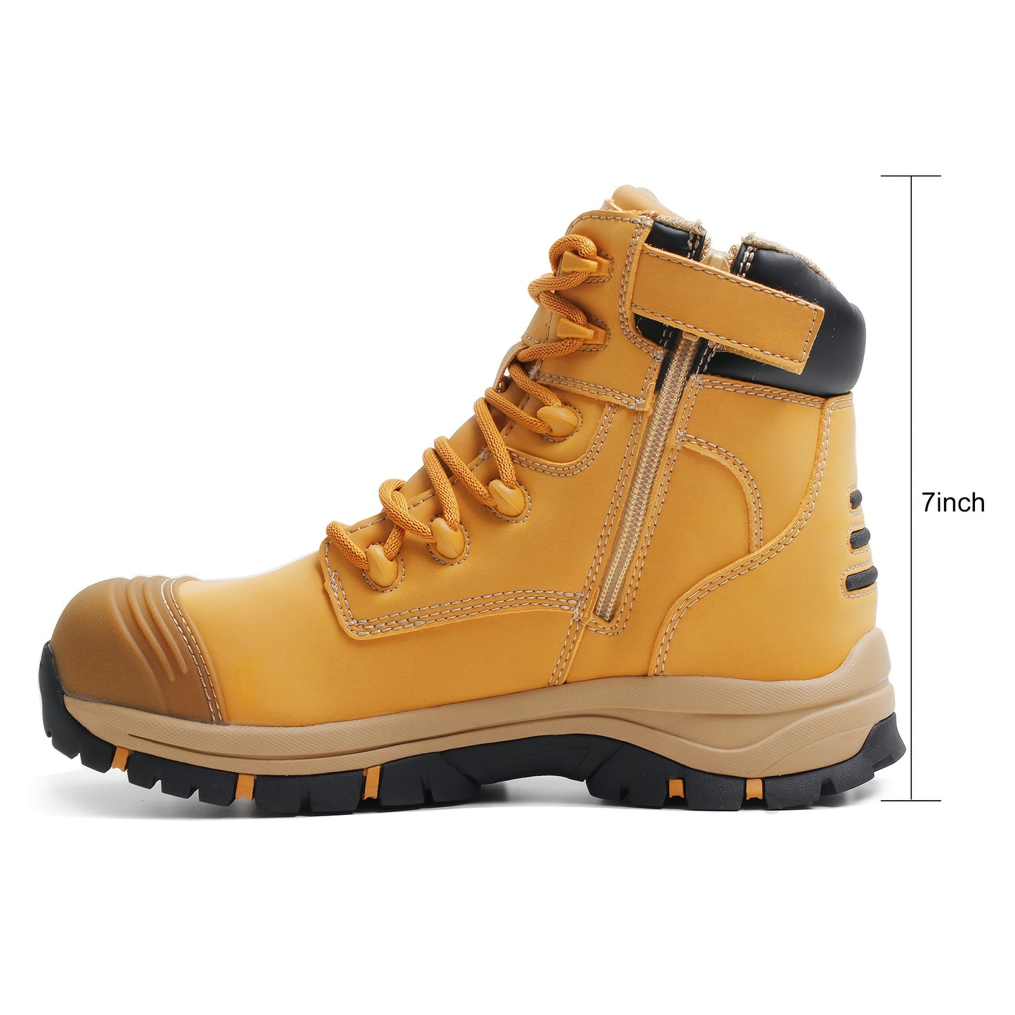 OUXX Work Boots for Men, Steel Toe YKK Zipper Non-Slip Rubber Faux Leather Shoes, Puncture-Proof