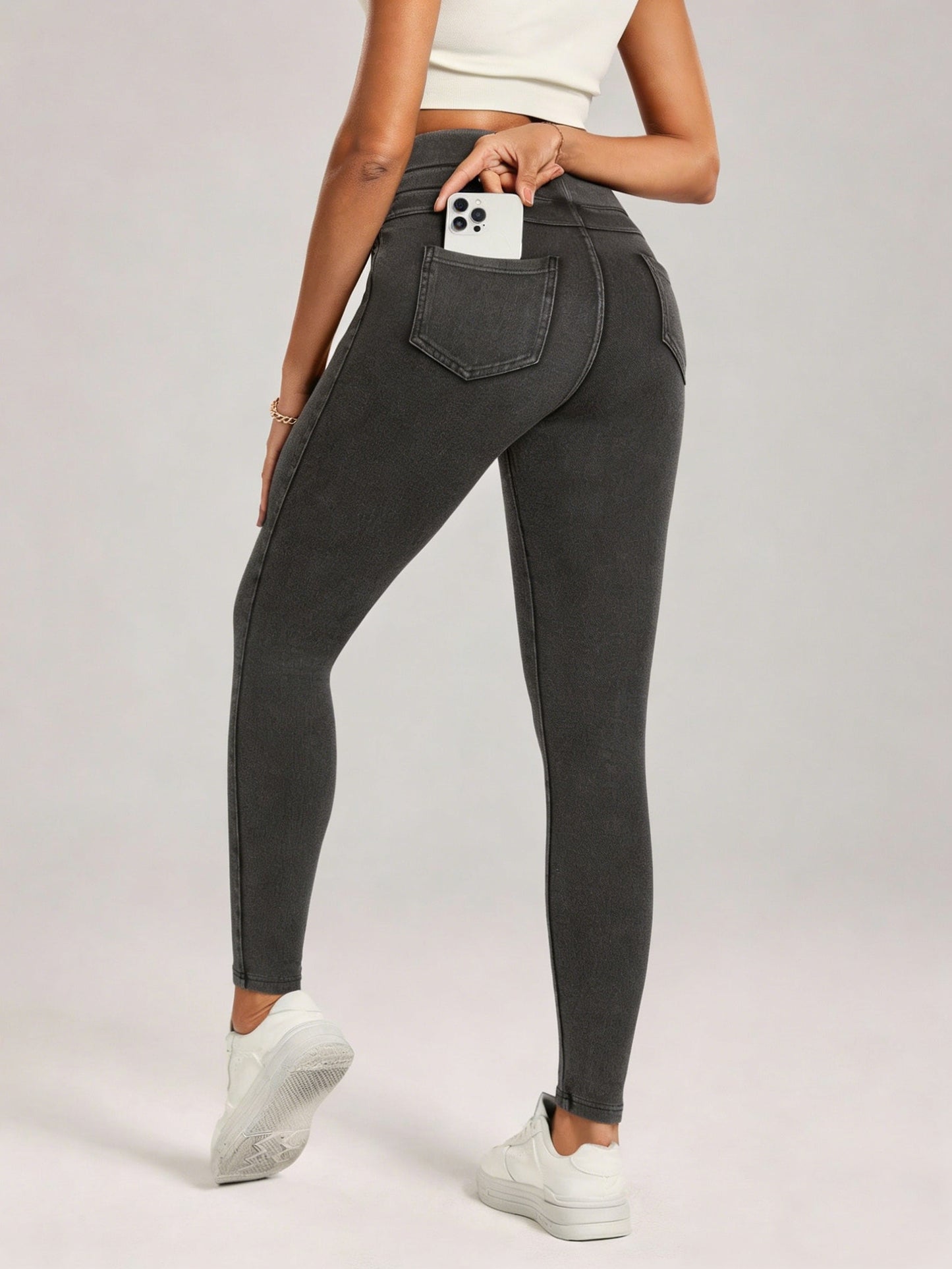 Women'S High-Waisted Denim Jeggings, Tummy Control Skinny Jeans Pants, Stretchy Pull-On Skinny Fit Leggings