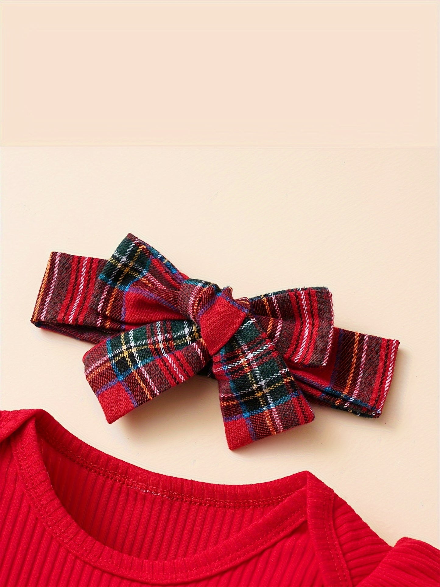 Baby Autumn And Winter Clothing Set Baby Girls 0-18 Months Romper And Plaid Strap Skirt And Headband, for Outdoor