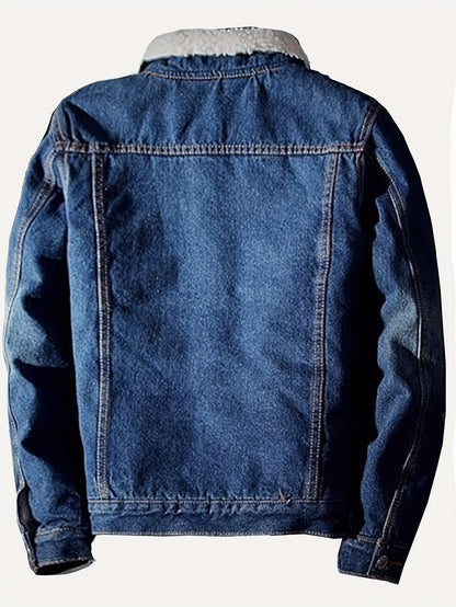 Men's Sherpa Fleece Lined Denim Jacket - Warm Winter Trucker Jacket - Cowboy Jean Jacket - Soft Fleece Lining & Durable Denim - For Men - Perfect for Cold Weather & Outdoor Activities - Ideal Gift for Winter Holidays