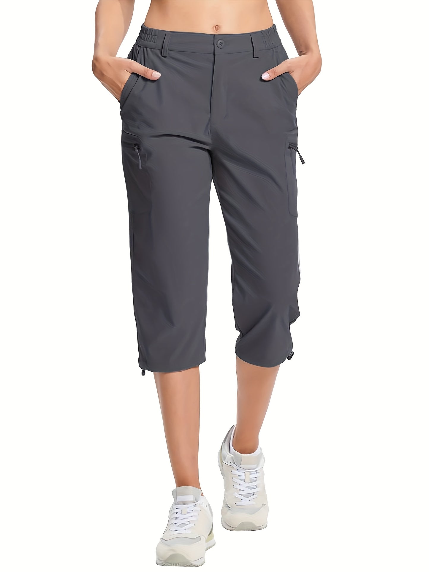Women'S Summer Hiking Capri Pants - Lightweight, Quick Dry, Stretchy, Zipper Pockets, Adjustable Waist & Cuffs For Outdoor Travel, Hiking, Camping, Fishing, Casual Wear Long Shorts