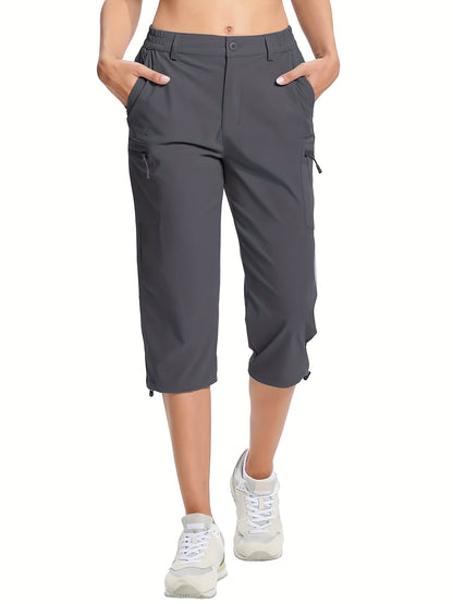 Women'S Summer Hiking Capri Pants - Lightweight, Quick Dry, Stretchy, Zipper Pockets, Adjustable Waist & Cuffs For Outdoor Travel, Hiking, Camping, Fishing, Casual Wear Long Shorts