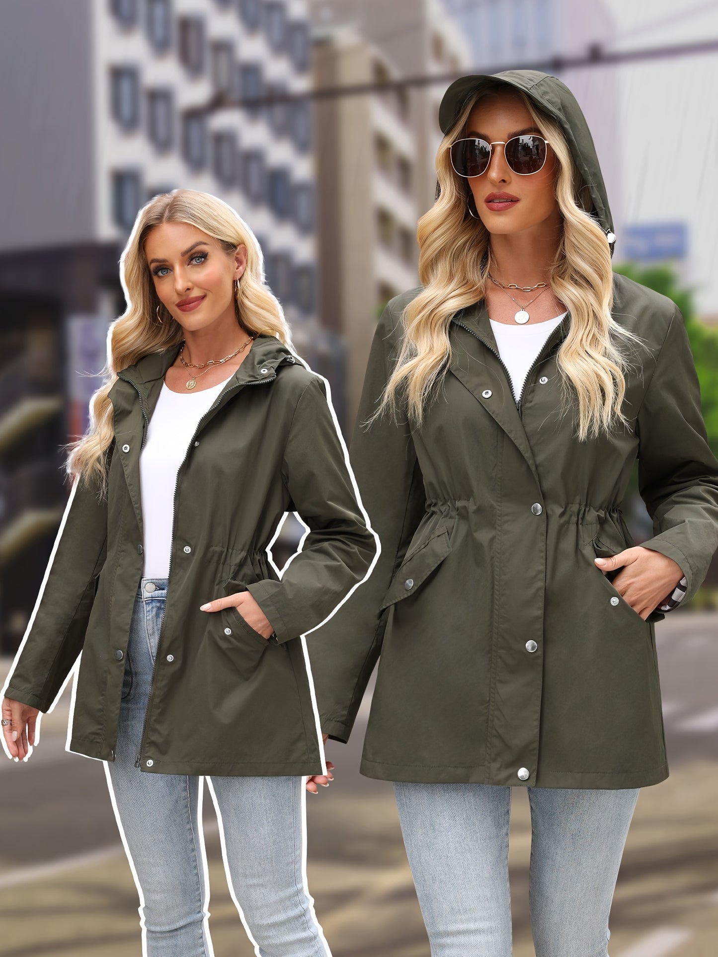 Women'S Lightweight Raincoat - Breathable Windbreaker Jacket With Adjustable Hood, Stylish Trench Coat For Outdoor & Work, Machine Washable, X-Shape Design