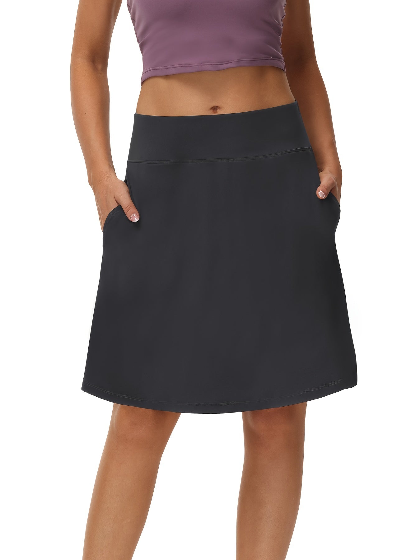 Tennis Sports Mid-Length Skorts, Soft Breathable Quick Drying Yoga Fitness Golf Skirts with Phone Pocket