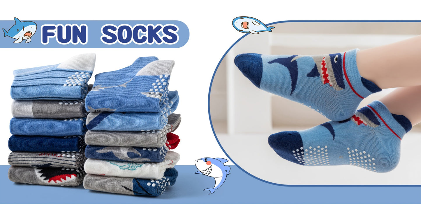 Baby Shark Grip Ankle Socks - 12-Pair Pack