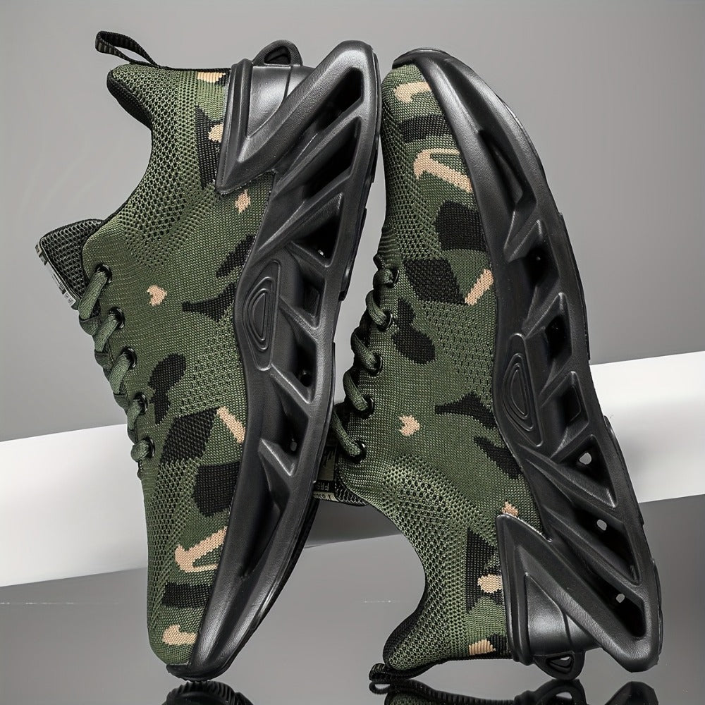 Camouflage Mesh Running Shoes - Rubber Sole and Lace-Up Fit