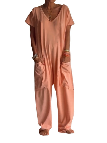 Plus Size - Plus Size - Women'S Solid Color Casual Baggy Pocket Romper