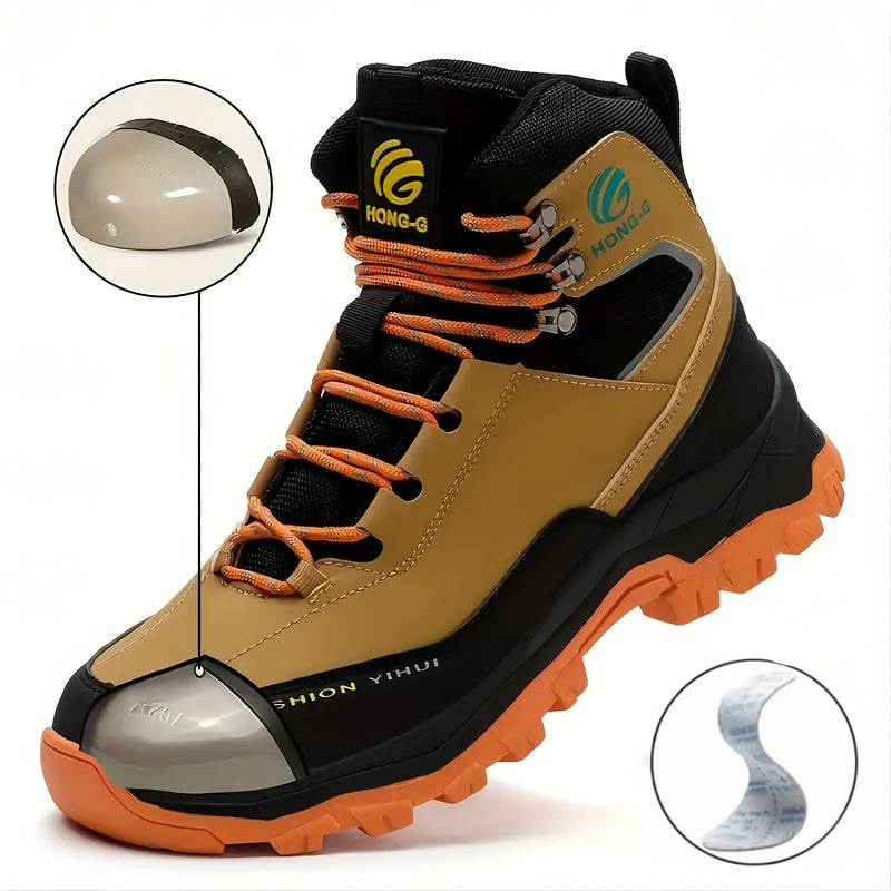 Men'S Durable Footwear Featuring Black And Yellow Design, Resistant to Impacts And Punctures, with Steel Toe
