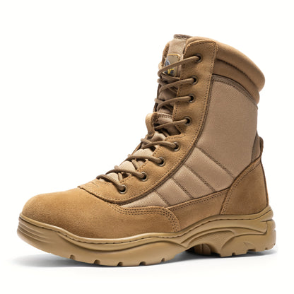 Men'S Hiking Boots Side Zipper Leather Motorcycle 9 Inch Tactical Combat Boots Non-Slip Lightweight Comfortable Breathable For Outdoor Terrain