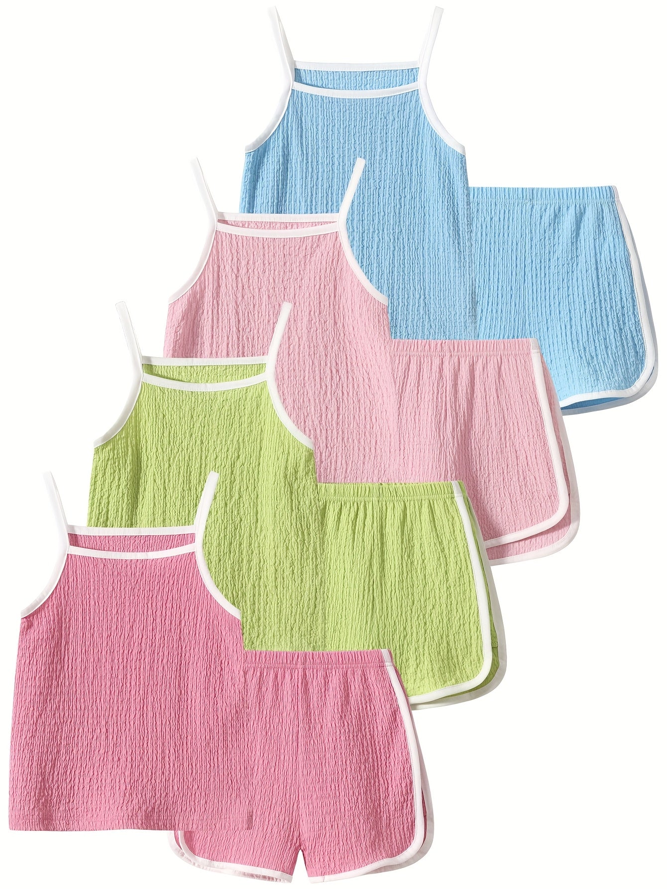 8pcs Girls Summer Camisole Vest 2pcs Tops + Pants Set Summer New Baby Thin Shorts Holiday Gift Party Girl's Clothes Children's Clothing, Perfect for Outdoor