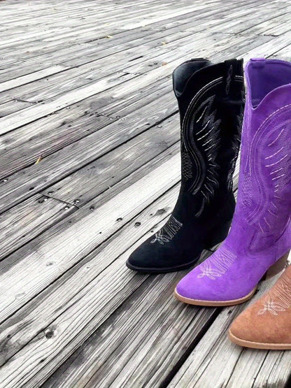 Women's Retro Western Medieval Embroidered Knight Boots - Pointed Toe High Heel Riding Boots with Zipper Closure, TPR/ Sole for Music Festival Costume & Casual Wear (Year-Round), Women Shoes