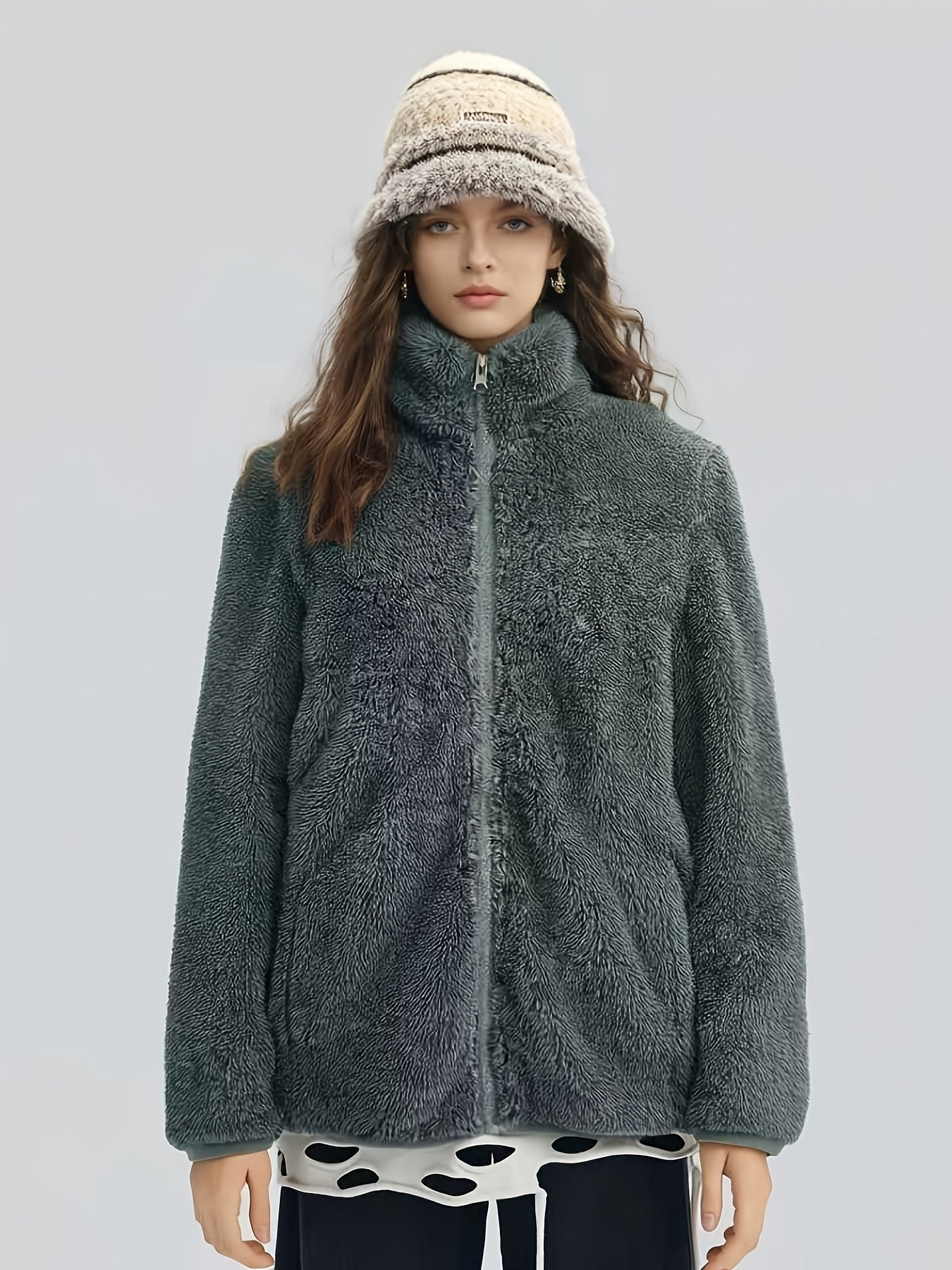 Cationic Fabric Glossy Coat Women's Autumn/winter Cardigan High-end Niche Zip-up Outerwear