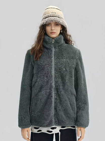 Cationic Fabric Glossy Coat Women's Autumn/winter Cardigan High-end Niche Zip-up Outerwear