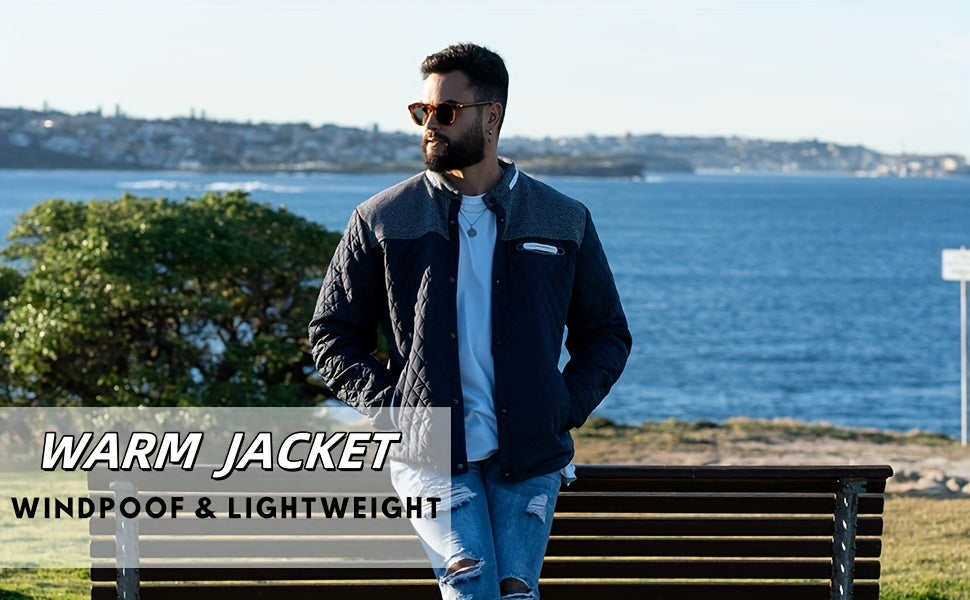 Men's Casual Stand Collar Plaid Side Seam Pocket Patchwork Jacket