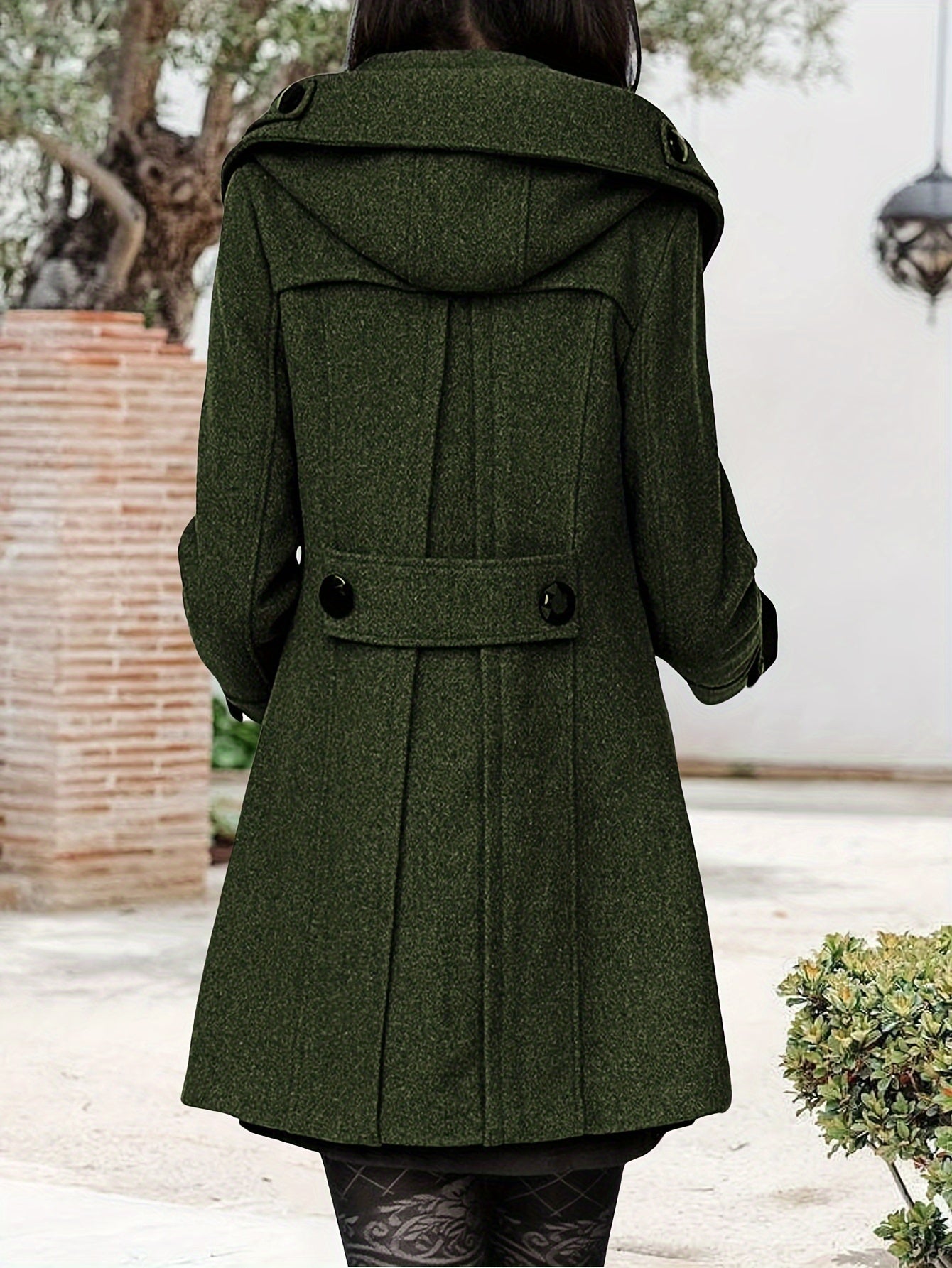 Women'S Cozy Double-Breasted Wool Peacoat Trench Jacket with Hood