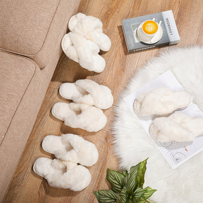 6 Pairs Wedding Bridesmaid Slippers Women Fluffy Open Toe Slippers Fuzzy Plush House Slippers For Bridal Party