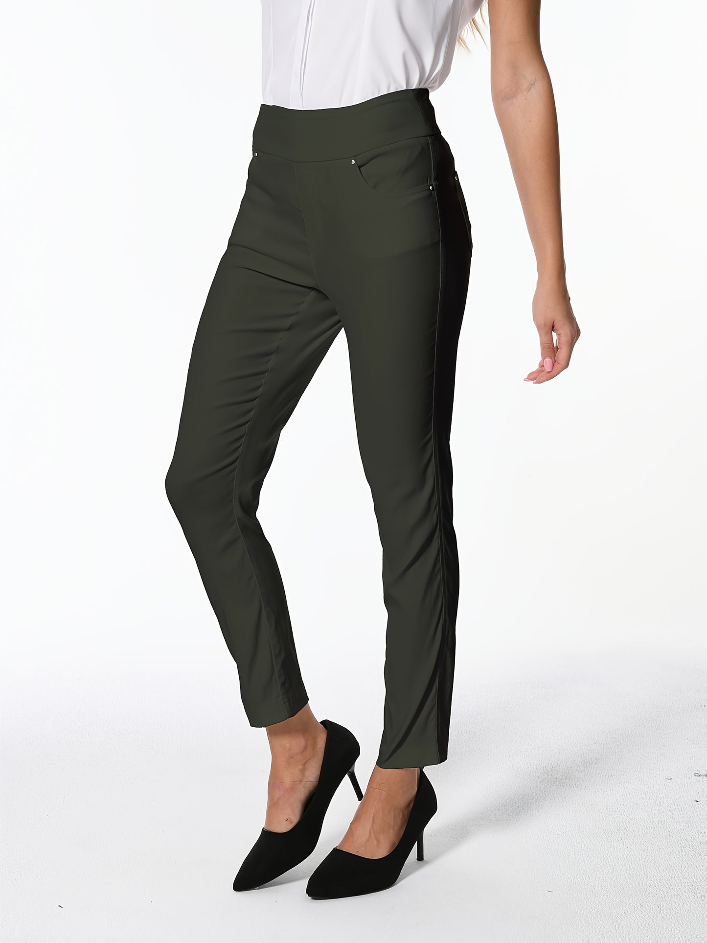 Women's High Waist Dress Pants Stretchy Straight Leg Slim Fit Work Slacks with 5 Pockets, Elegant Office & Casual Wear