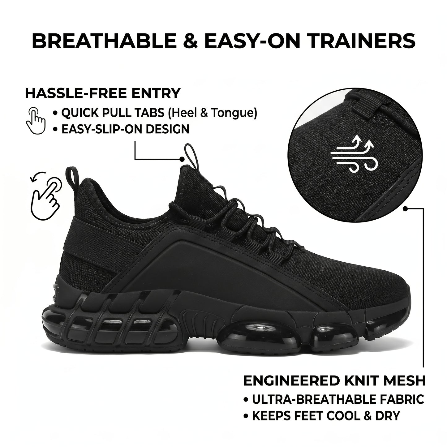 Men'S Lightweight Breathable Running Shoes - Low-Top Sneakers with Cushioned Air Cushioning, Black & White Design for Gym, Training, Hiking & Casual Wear, Gym Shoes, Sleek Sporty Design, Fabric Upper