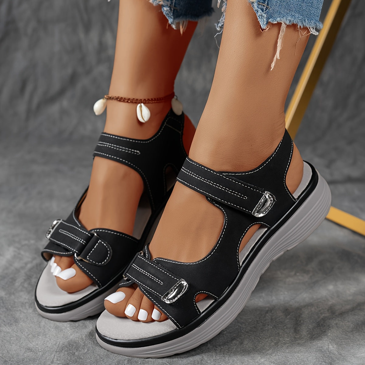 Women's Wide-Fit Thick Platform Sandals with Arch Support & Shock Absorption - Cushioned Sole, Adjustable Hook-and-Loop Back Strap, Open-Toe Traction Heel Suitable for Wide Feet, Athletic Casual Sneakers for Casual Attire, Women Shoes
