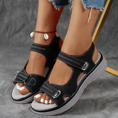 Women's Wide-Fit Thick Platform Sandals with Arch Support & Shock Absorption - Cushioned Sole, Adjustable Hook-and-Loop Back Strap, Open-Toe Traction Heel Suitable for Wide Feet, Athletic Casual Sneakers for Casual Attire, Women Shoes