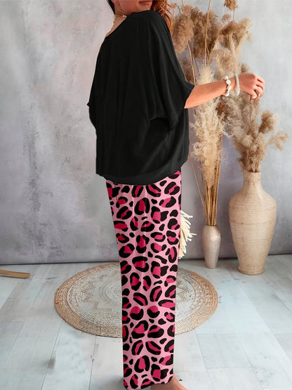 Women's Two-Piece Pants Set - Graphic Print Casual Look 9013
