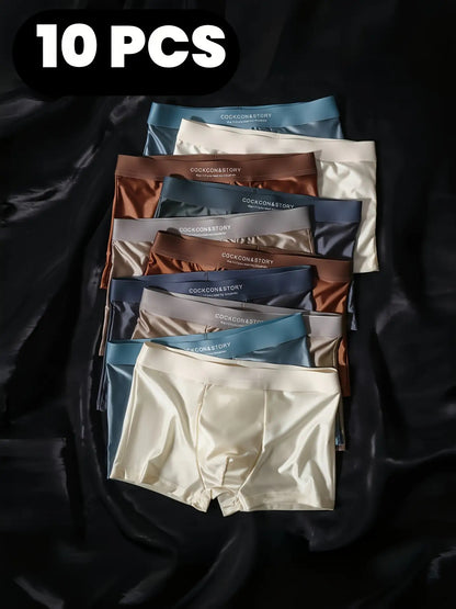 10 Random Pieces Men's Luxury Underwear -Fiber Fabric Full Coverage Shorts, Rounded Edges, Breathable And Comfortable, Suitable for Daily And Formal Wear, Machine Washable, Smooth Texture, Close-fitting, Elegant And Exquisite