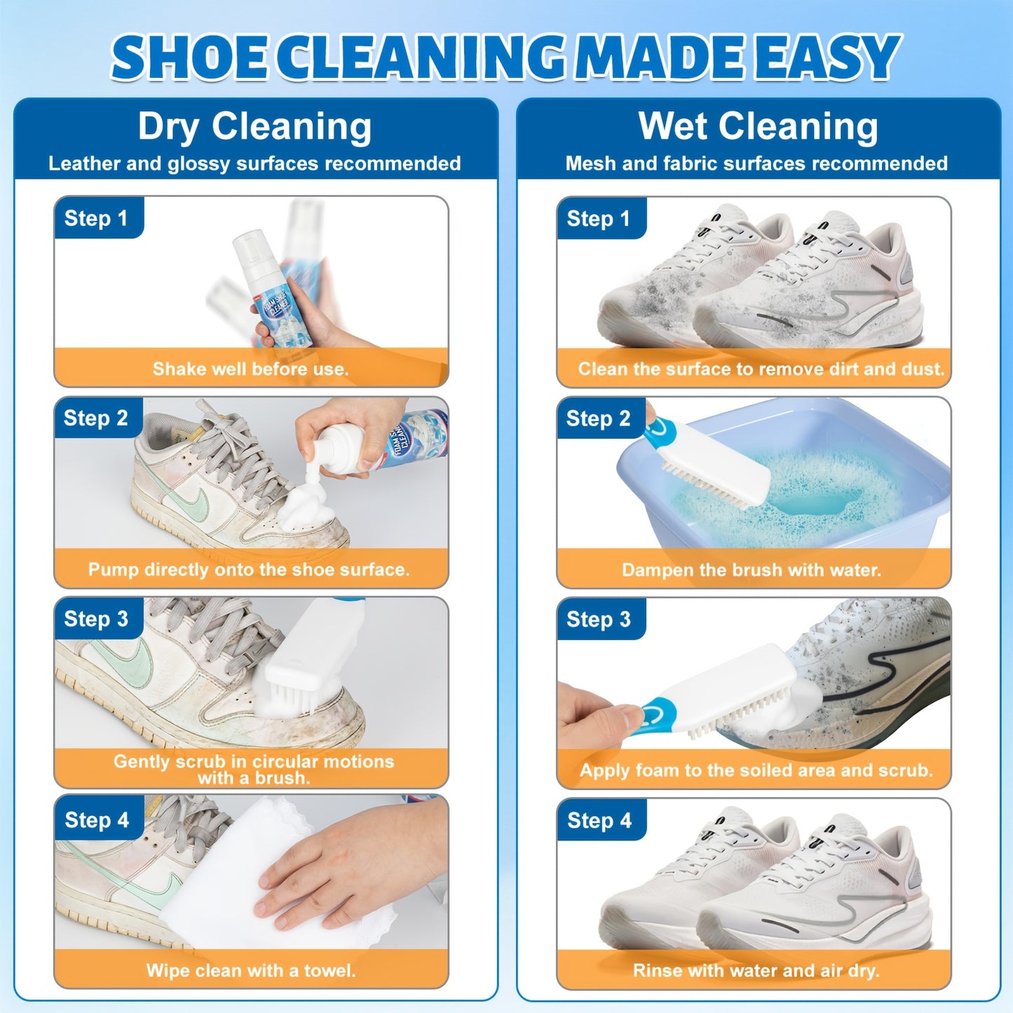 Shoe Cleaner, 6.76fl.oz Sneaker Cleaner Foam for Removing Stains And Dirt, Shoe Cleaning Kit for White Shoes, Leather, Knit, Boots, Canvas, Fabric, Tennis