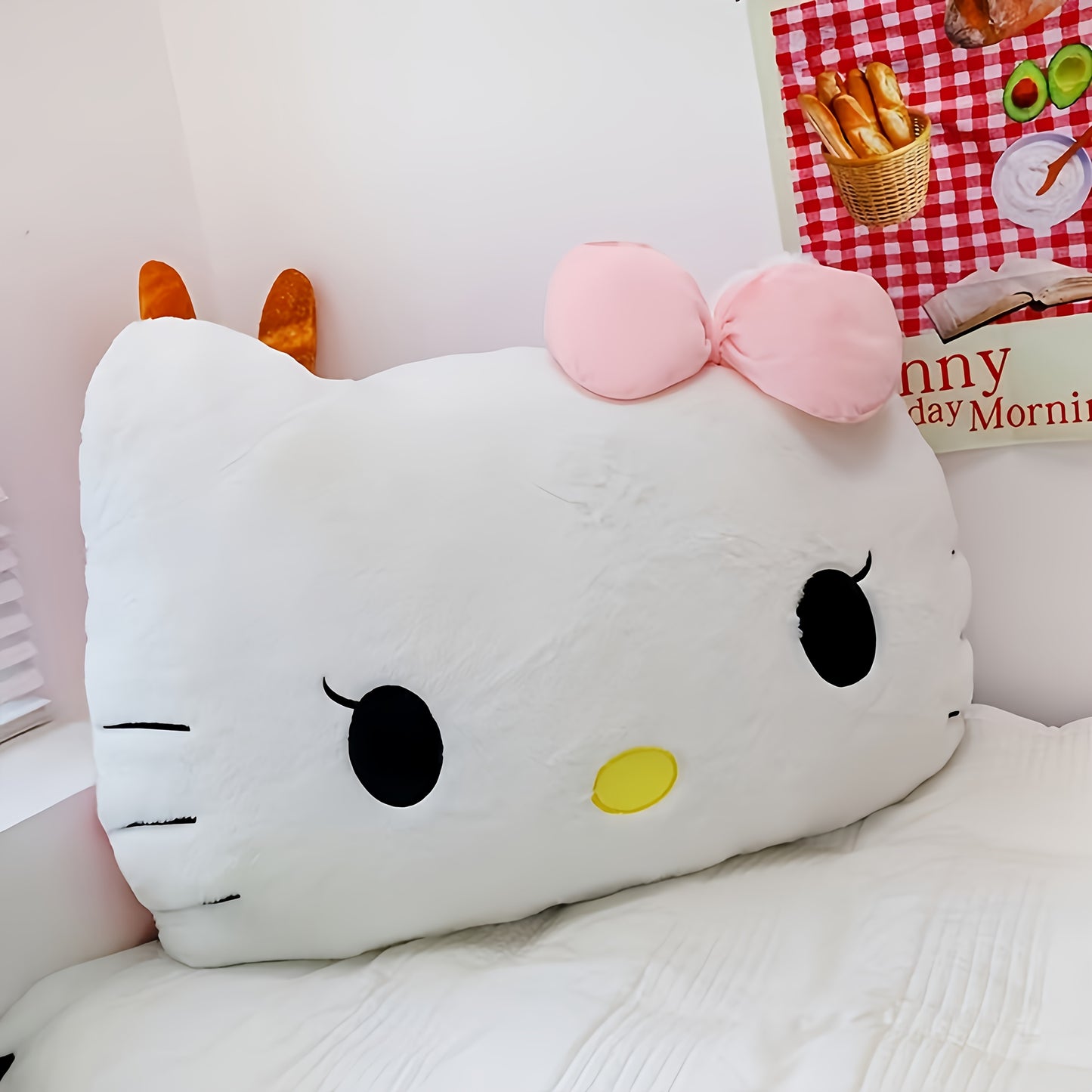 Sanrio Licensed Hello Kitty Plush Pillow - Soft And Fluffy Cushion Suitable for Home, Sofa, Bedside, And Car Use - Iconic Hello Kitty Face, Cute Decorative Cushion, Comfortable Companion for a Nap