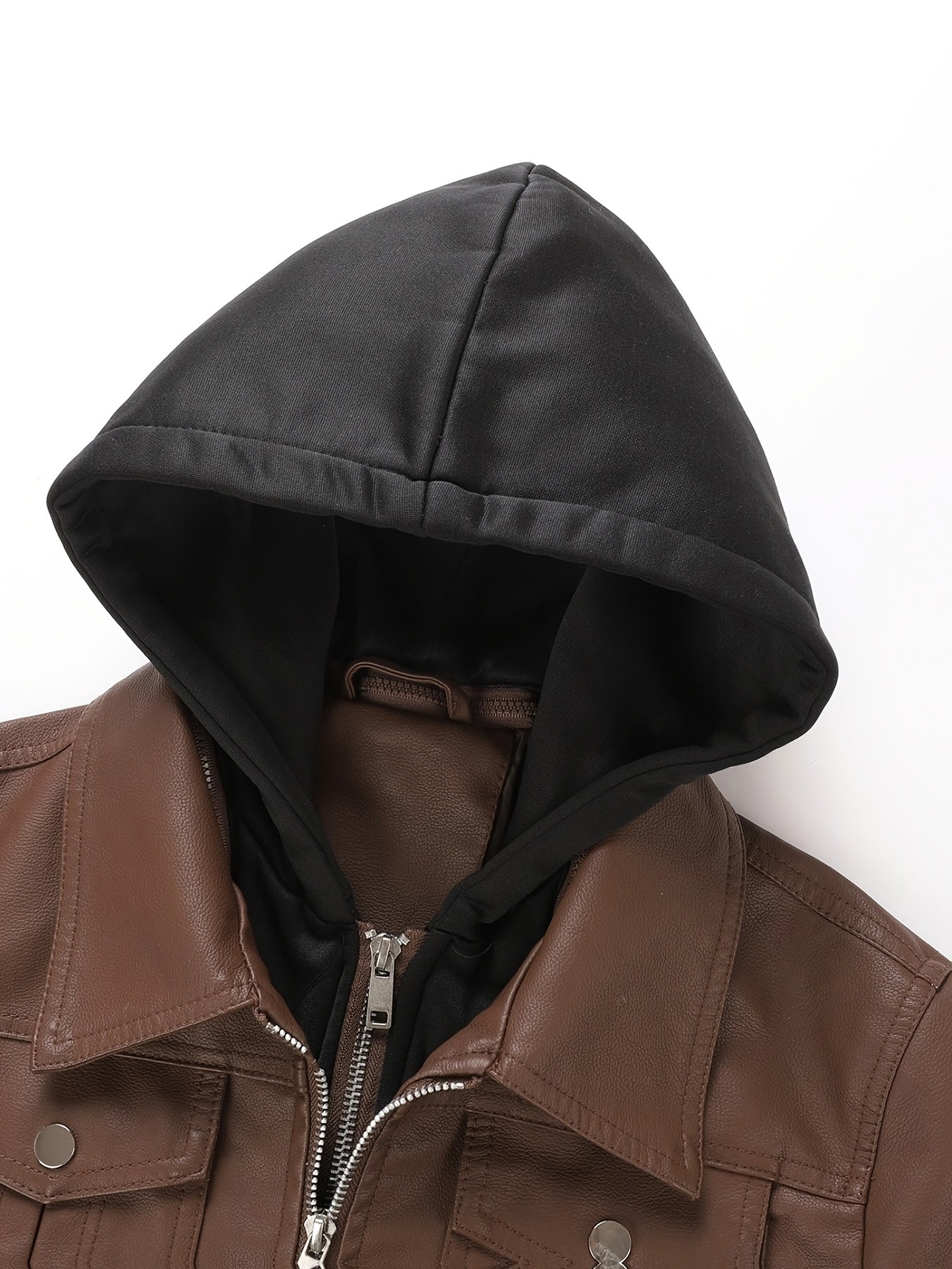 Women's Hooded PU Leather Jacket, Classic Slim-Fit Biker Style with Detachable Hood, Full-Zip PU Leather Coat with Multiple Pockets, Warm Windproof Outerwear for Spring, Fall & Winter Casual & Daily Outfits