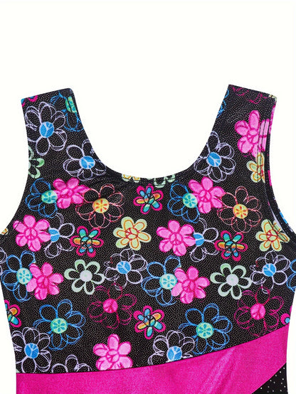 Girls Sleeveless Compression Gymnastics Suit, One-piece Bodysuit for Exercise Training, Perfect for Outdoor