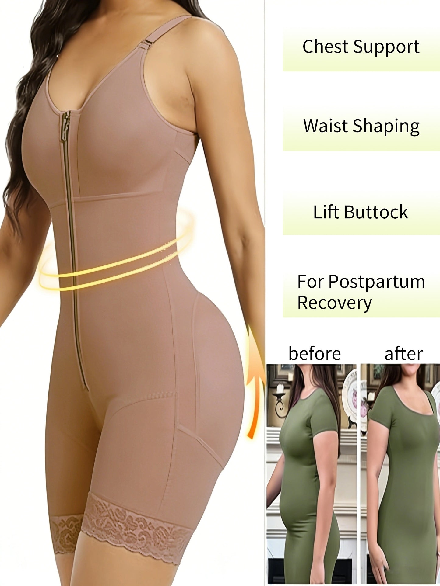 [Women'S Shaping Bodysuit] Women'S Full Body Shapewear Fajas Moldeadoras High Compression Waist Trainer Bodysuit | Tuck-in Waist And Lift Buttocks, Full-body Shaping Garment With Crotch Zipper Butt-lifting And Figure-enhancing Athletic Bodysuit