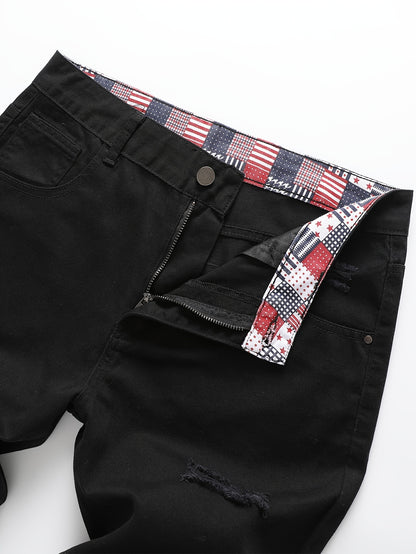 Men's Non-Stretch Ripped Tapered Denim Jeans - Distressed Streetwear Pants with Tapered, Ripped Hem & Flag Suitable for - Wear, Machine Washable Regular Fit for Urban Fashion and Casual Outfits