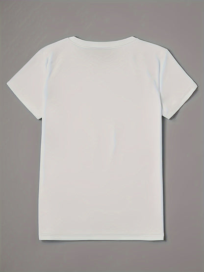 A Basic Short-Sleeve T-Shirt Featuring a Denim And Pearl Design, Made from Soft, Breathable Fabric Suitable for All Seasons. This Women'S Casual Top Is Durable, Machine Washable, And a Must-Have for Outings