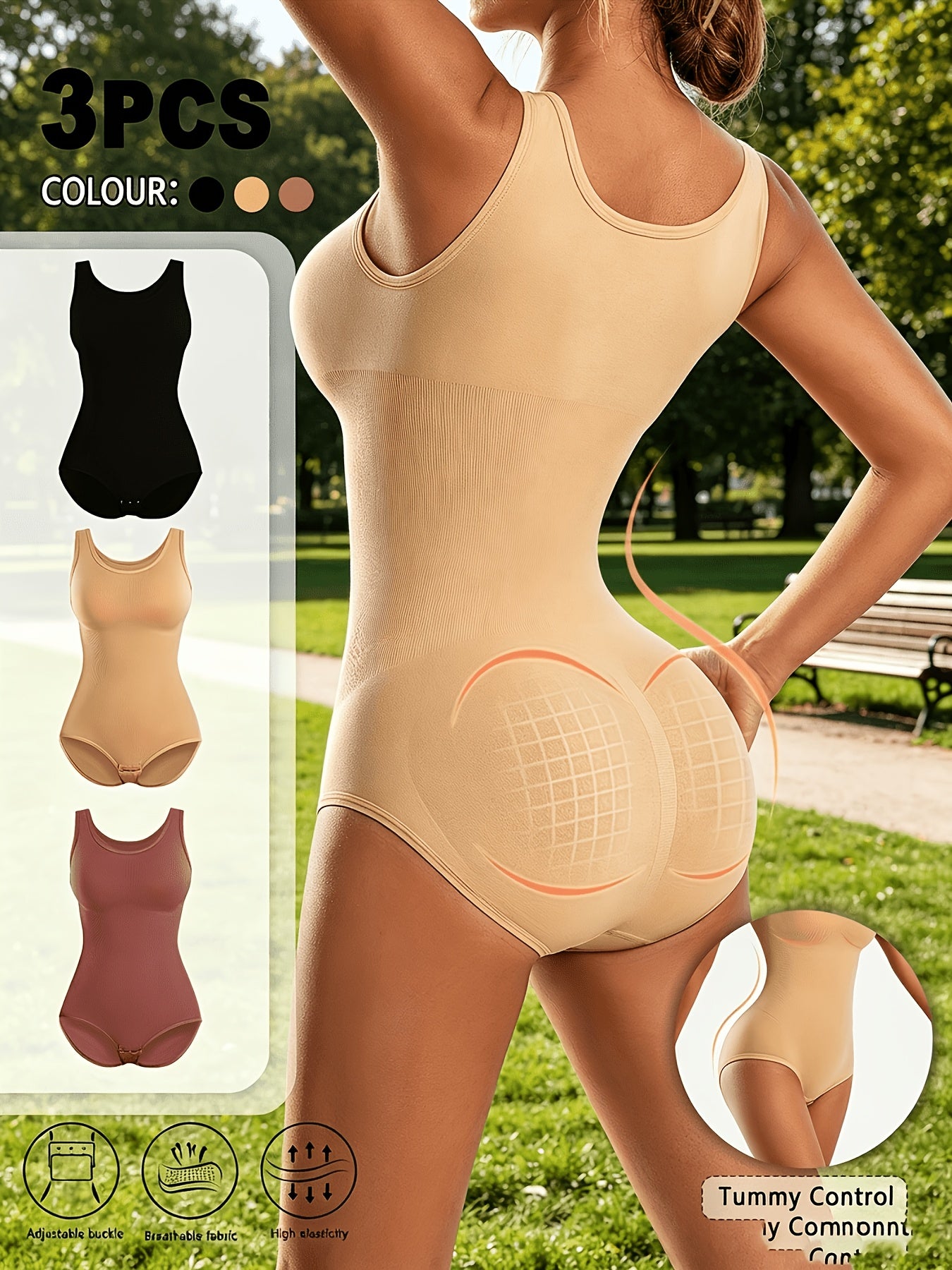 3pcs Women Sleeveless Tank Top Shapewear Bodysuit, U Neck Tummy Control Waist Cincher Shaping Body Shaper, High Stretch Breathable Sculpting Bodysuits Postpartum Body Shaping Underwear
