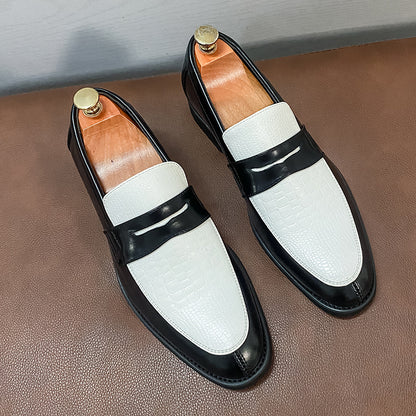 [Trendy Penny Loafers] Men's Large Size Fashionable Two-tone Penny Loafers, Comfortable, Non-slip, Durable Rubber Soles, Thick Soles, Formal Shoes, Trendy Slip-on Business Casual Shoes, Men Shoes