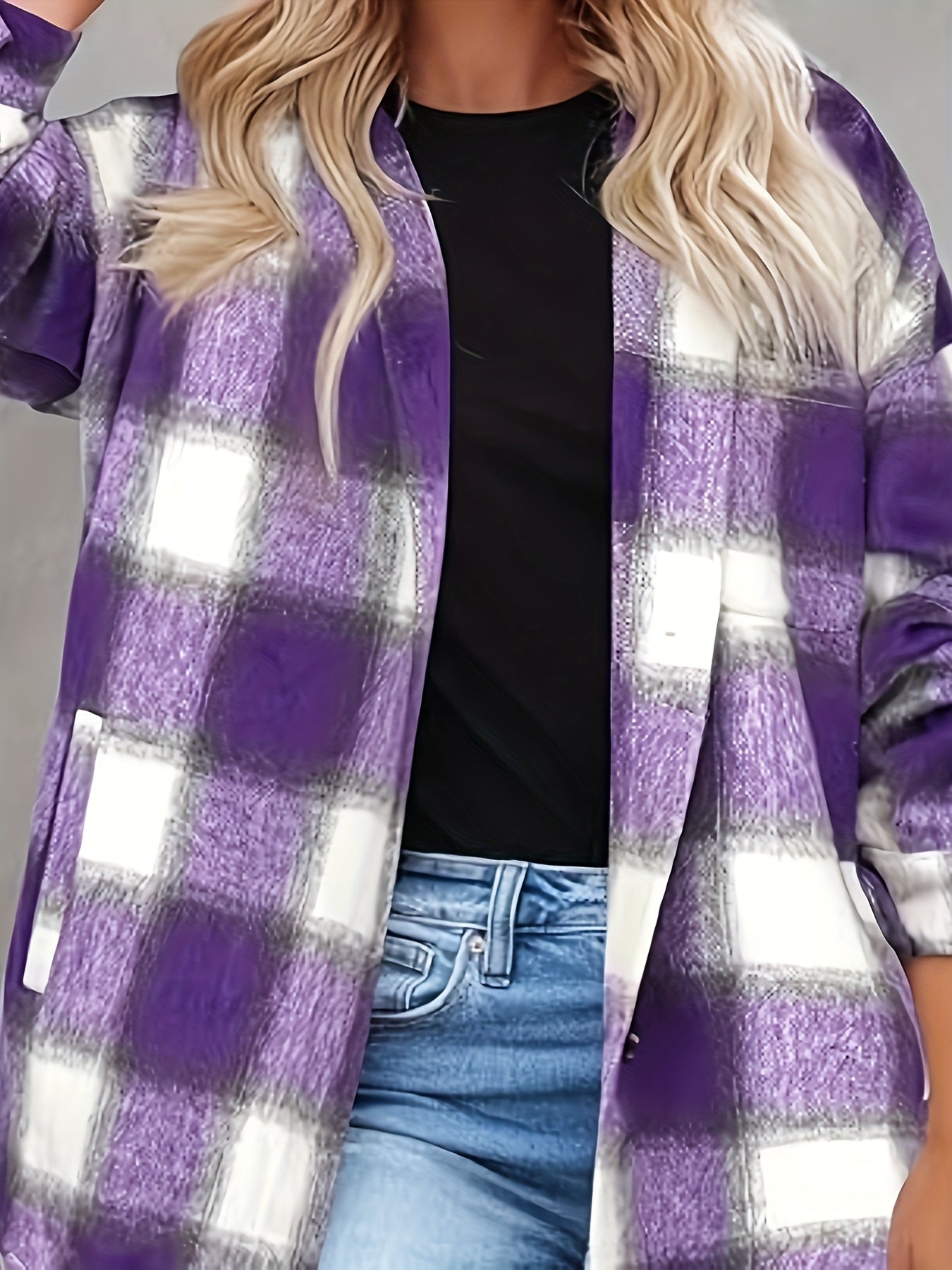 Plaid Shirt Jacket - Women'S Long Sleeve Button Coat for Casual Commute Date Night