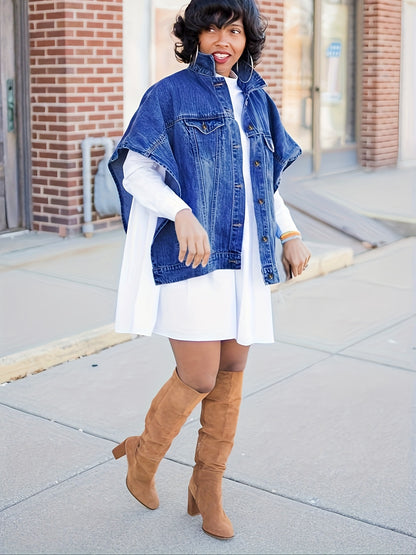 [New Denim Coat] New Denim Coat | Fashionable Women's with Cape and Hood