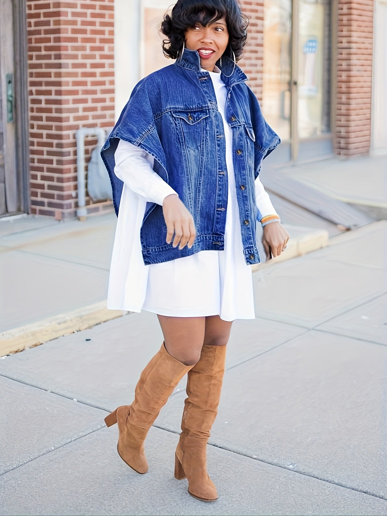 [New Denim Coat] New Denim Coat | Fashionable Women's with Cape and Hood