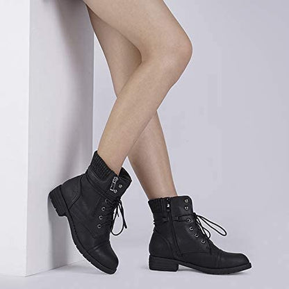 Women's Lace Up Combat boots Winter Warm Ankle Booties Short Boot