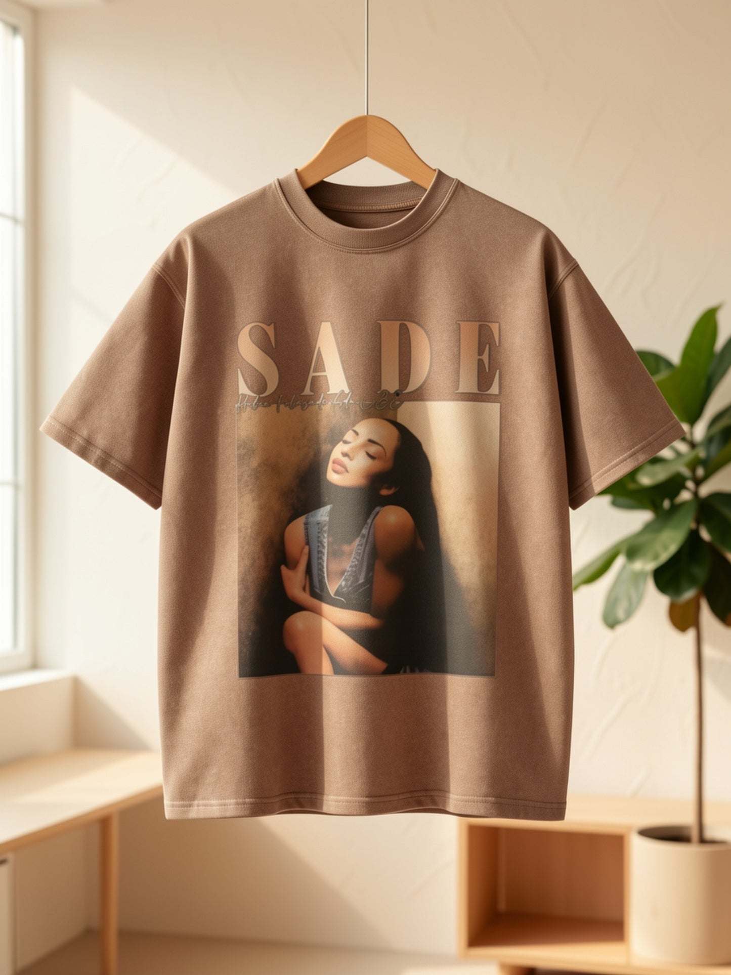 1 Summer Top, Y2K Swag T-shirt, Retro Sade Pattern T-shirt - Bohemian Retro Music Band T-shirt, Black and Golden Print, Spring/Summer/Autumn Men'S Wear, Regular Fit Shirt
