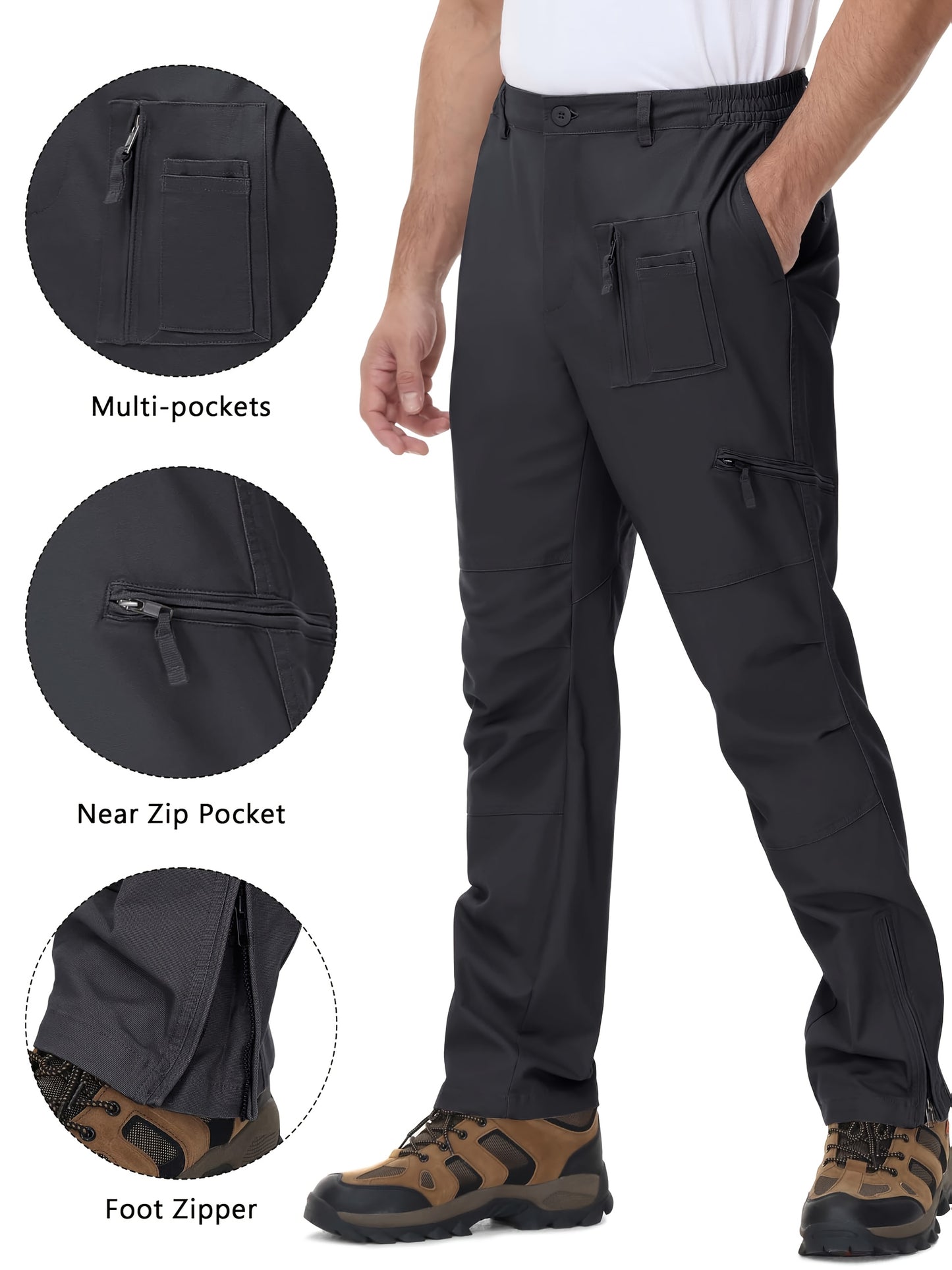 Men'S Cargo Pants /Spandex Scratch-Resistant Outdoor Training Trousers Lightweight with 9 Utility Pockets, Work Pants for Men Zippered Hem Design, Elastic Waistband for Daily Commuting, Office, And Outdoor Activities (Belt Not Included)