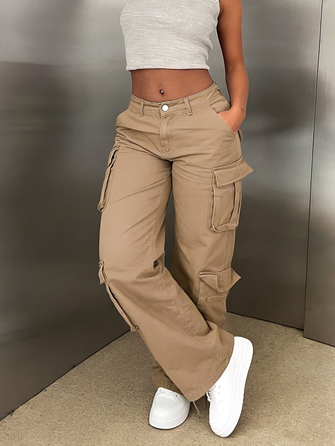 Y2K Style Retro Wash Water Era Feel Women's Work Pants, Basic Multi-functional Pockets Are Very Suitable for Street Travel.