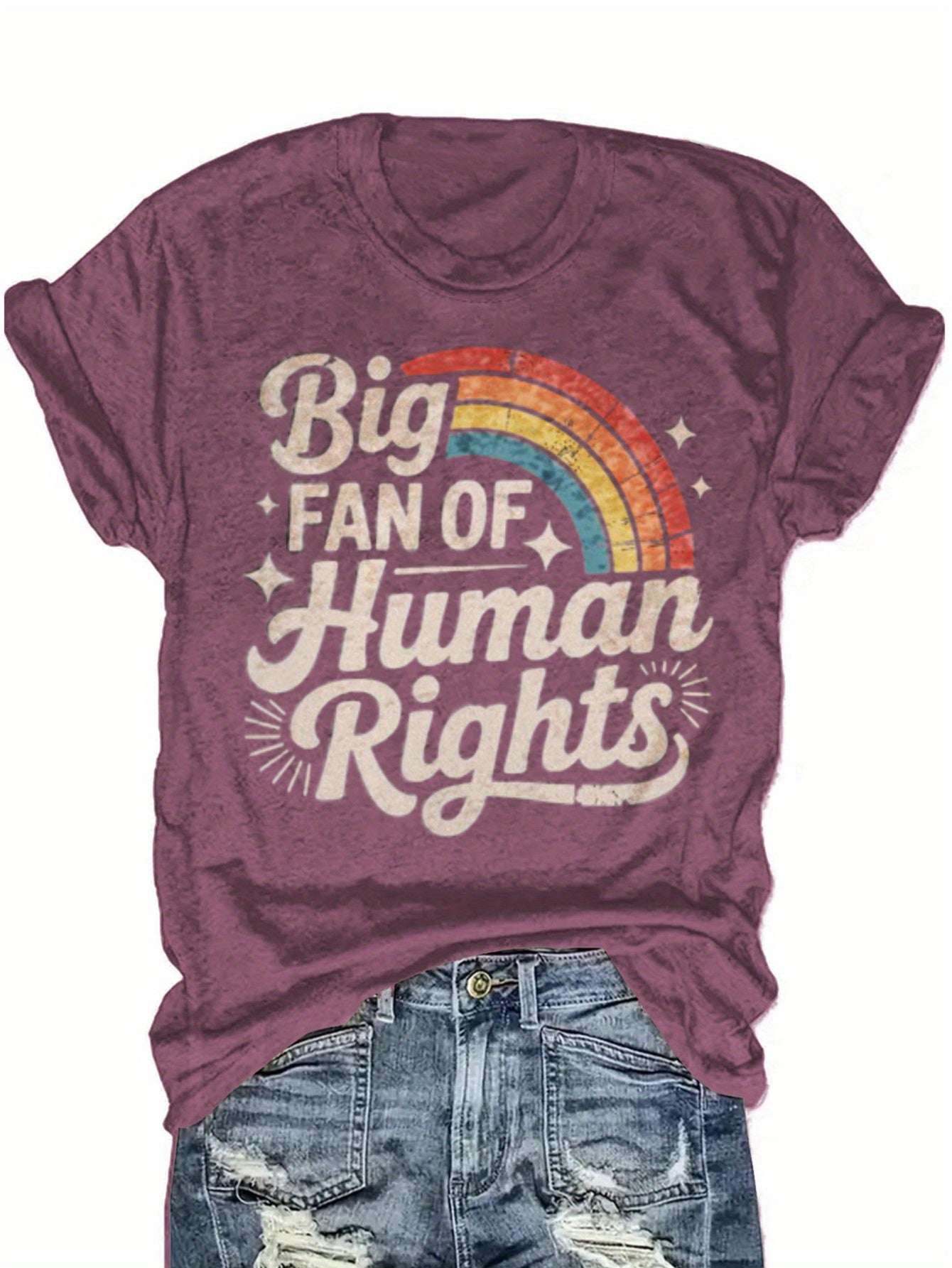 Women'S Short Sleeve T-Shirt, Christmas Women'S Clothing, Thanksgiving, Christmas Gift- Blend Human Rights Fan T-Shirt with Rainbow Pride Design Retro Font Statement T-Shirt, Suitable for Unisex Street Fashion Trend Graphic Top