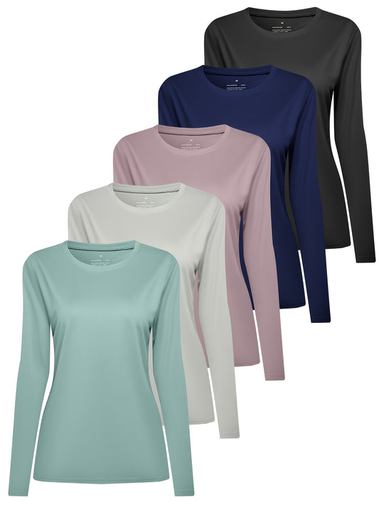 Women'S Long Sleeve Casual Sports T-Shirt - 5-Pack, Multiple Colors, Suitable For Yoga, Gym, And Everyday Wear, 2026, Valentine'S Day, Gifts