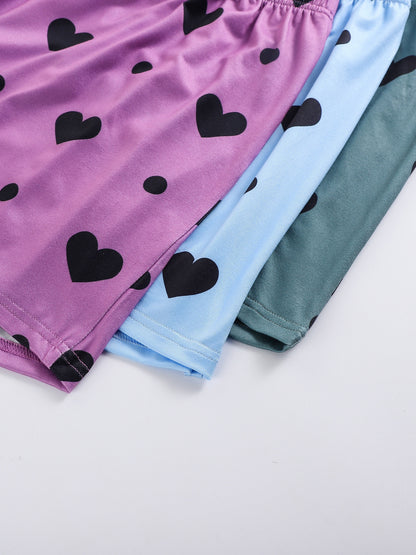 3 Sets Women'S Plus Casual Pajama Set, Plus Size Heart & Polka Dot Print Round Neck Cami Top & Shorts Lounge 6pcs Set
